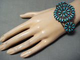 Dynamite Vintage Native American Navajo Blue Gem Turquoise Cluster Sterling Silver Bracelet-Nativo Arts