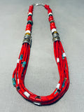 Authentic Singer Coral Native American Navajo Sterling Silver Turquoise Necklace-Nativo Arts