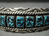 Quality Detailed!! Vintage Native American Navajo Squared Turquoise Sterling Silver Bracelet-Nativo Arts