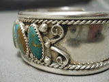 Very Rare Slanted Royston Turquoise Vintage Native American Navajo Sterling Silver Bracelet Old-Nativo Arts