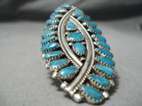 Colossal Vintage Native American Navajo Tiwsting Turquoise Sterling Silver Ring Huge-Nativo Arts
