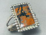 Most Unique Rectangular Vintage Native American Navajo Petrified Wood Sterling Silver Bracelet-Nativo Arts