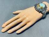 Opulent Native American Navajo #8 Turquoise Hand Repoussed Sterling Silver Bracelet-Nativo Arts