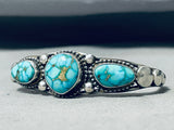 Mesmerizing Native American Navajo Signed Carico Lake Turquoise Sterling Silver Bracelet-Nativo Arts