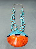Native American Dramatic Vintage Santo Domingo Turquoise & Shell Sterling Silver Necklace-Nativo Arts
