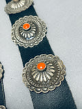 254 Gram Vintage Native American Navajo Coral Sterling Silver Concho Belt For Pant Links!-Nativo Arts