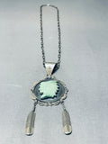 Longer Hand Carved Chief Head Vintage Native American Navajo Turquoise Sterling Silver Necklace-Nativo Arts