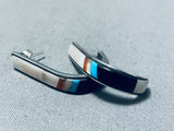 Native American Intricate Detailed Vintage Nzuni Turquoise Sterling Silver Inlay Earrings-Nativo Arts