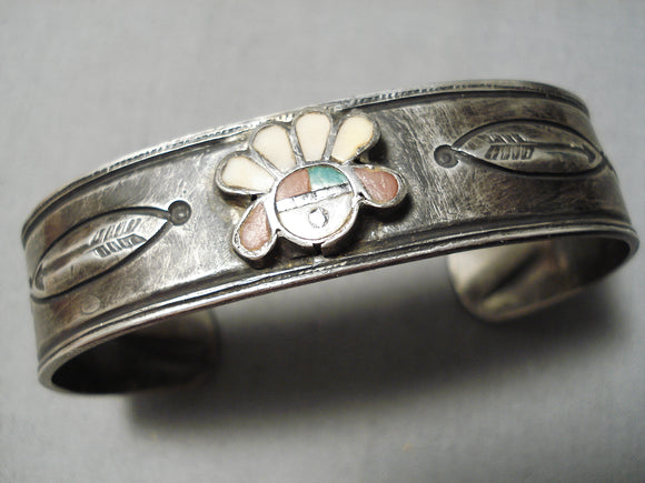 Important Vintage Native American Navajo Zuni Turquoise Coin Silver Bracelet Cuff Old-Nativo Arts