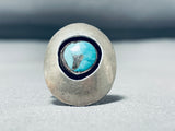 Superior Vintage Native American Navajo #8 Turquoise Mine Sterling Silver Ring-Nativo Arts