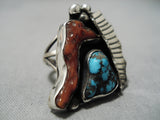 Striking Vintage Native American Navajo Spiderweb Turquoise Sterling Silver Ring Old-Nativo Arts