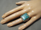 Amazing Vintage Navajo Squared Turquoise Sterling Silver Native American Ring-Nativo Arts