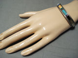 Intricate Vintage Native American Navajo Turquoise Sterling Silver Inlay Bracelet-Nativo Arts