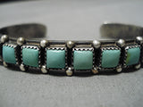 Rare Squared Green Turquoise Vintage Native American Navajo Sterling Silver Bracelet Old-Nativo Arts