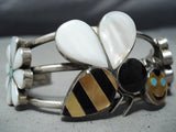 Native American One Of The Most Detailed Vintage Zuni Bee Sterling Silver Turquoise Bracelet-Nativo Arts