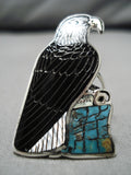 Important Native American Zuni Harlan Coonsis Turquoise Inlay Sterling Silver Ring-Nativo Arts