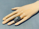 Heavy Mens Chief Head Vintage Native American Navajo Turquoise Sterling Silver Ring-Nativo Arts
