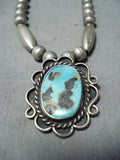 Marvelous Vintage Native American Navajo Kingman Turquoise Sterling Silver Necklace Old-Nativo Arts