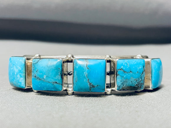 Rare Vintage Native American Navajo Blue Diamond Turquoise Sterling Silver Bracelet-Nativo Arts