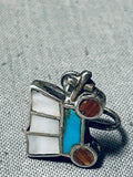 Old Covered Wagon Vintage Native American Zuni Turquoise Sterling Silver Inlay Earrings-Nativo Arts