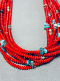 Authentic Singer Native American Navajo Coral Sterling Silver Turquoise Necklace-Nativo Arts