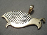 Rare Solid 14k Gold Vintage Navajo Quail Native American Pendant-Nativo Arts
