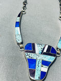 One Of The Most Unique Vintage Native American Navajo Inlay Turquoise Sterling Silver Necklace-Nativo Arts