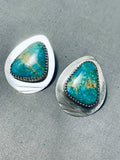 Native American Stunning Vintage Signed Apache Royston Turquoise Sterling Silver Earrings-Nativo Arts