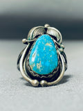 Important Will Singer Vintage Native American Navajo Turquoise Sterling Silver Leaf Ring-Nativo Arts