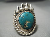 Amazing Vintage Native American Navajo Paw Cerrillos Turquoise Sterling Silver Ring Old-Nativo Arts
