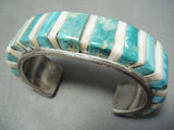 Thick Quality Vintage Native American Navajo Turquoise Riased Inlay Sterling Silver Bracelet-Nativo Arts