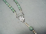 Authentic Native American Navajo Green Turquoise Sterling Silver Rosary Necklace-Nativo Arts