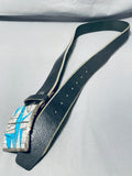 Best Vintage Native American Navajo White Buffalo Turquoise Sterling Silver Buckle Belt-Nativo Arts