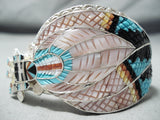 Superb Zuni Native American Turquoise Textured Inlay Sterling Silver Bracelet-Nativo Arts