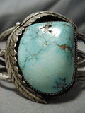Native American Opulent Chunky Protruding Carico Lake Turquoise Sterling Silver Bracelet-Nativo Arts