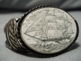 Native American Incredibly Intricate!! Vintage Navajo Sterling Silver Hand Carved Bracelet Old-Nativo Arts