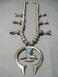 Incredible Vintage Native American Navajo Turquoise Sterling Silver Squash Blossom Necklace-Nativo Arts