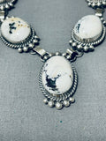 Fabulous Native American Navajo White Buffalo Turquoise Sterling Silver Necklace & Earrings Set-Nativo Arts