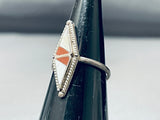 Superb Vintage Native American Zuni Inlay Pipestone Mother Of Pearl Sterling Silver Ring-Nativo Arts