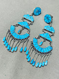 One Of The Most Intricate Ever Vintage Native American Zuni Turquoise Sterling Silver Earrings-Nativo Arts