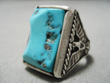 Huge Men's Vintage Native American Navajo Eagle Turquoise Sterling Silver Ring Old-Nativo Arts