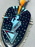 Flute Dancer Native American Navajo Turquoise Kachina Sterling Silver Necklace-Nativo Arts
