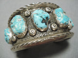 Museum Vintage Zuni Native American Navajo Carved Turquoise Heavy Sterling Silver Bracelet-Nativo Arts