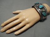 Colossal Vintage Native American Navajo Old Persin Turquoise Sterling Silver Bracelet Old-Nativo Arts