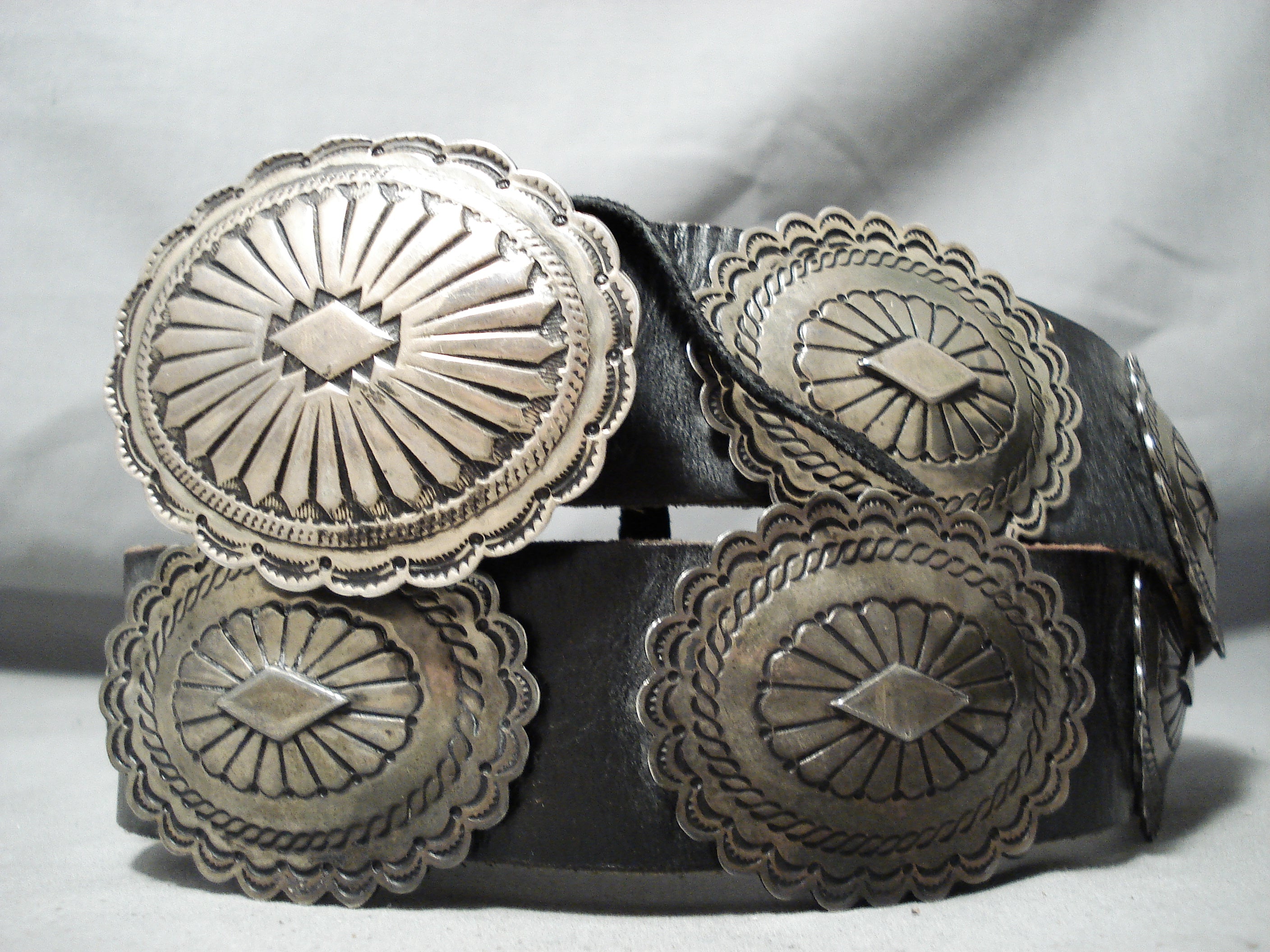 Old Pawn Sterling Silver Concho Belt Navajo Handmade 0241