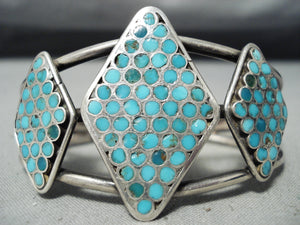 Women's Museum Vintage Native American Zuni Turquoise Dishta Turquoise Sterling Silver Bracelet-Nativo Arts