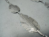 Outstanding Navajo Sterling Silver Feather Pendant Necklace Native American-Nativo Arts