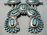 Authentic Vintage Native American Navajo Turquoise Sterling Silver Squash Blossom Necklace Old-Nativo Arts