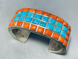 Native American The Best Vintage Harry Morgan Coral Inlay Sterling Silver Bracelet-Nativo Arts