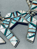 Important Vintage Native American Zuni Turquoise Inlay Sterling Silver Squash Blossom Necklace-Nativo Arts